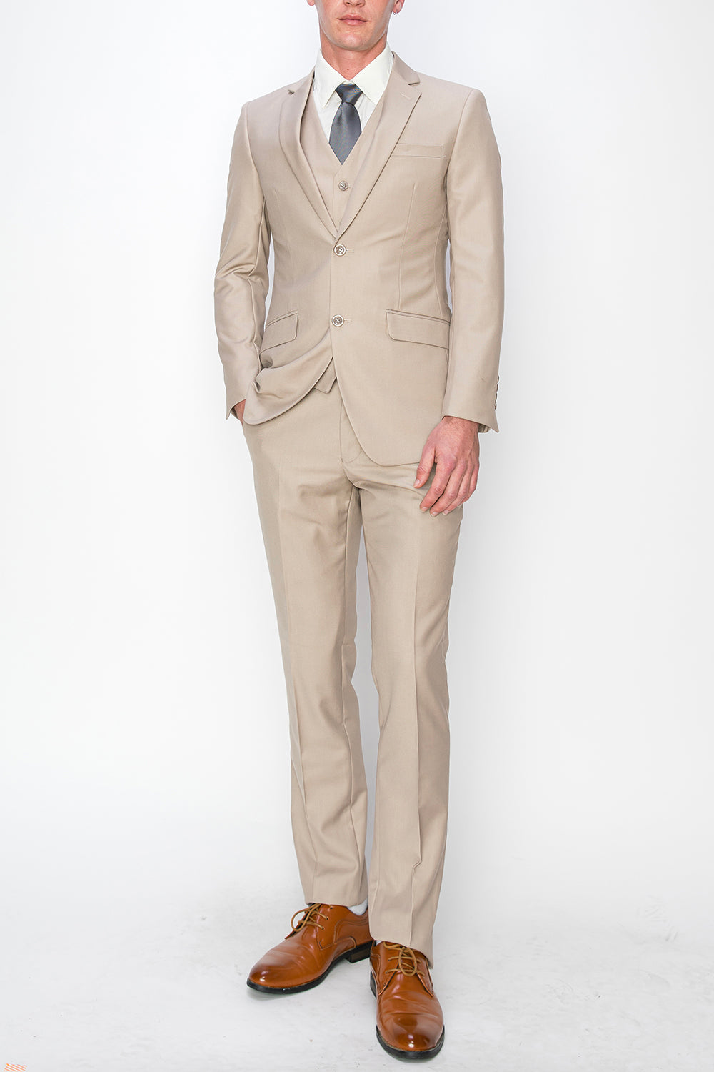 3 Piece Slim Fit Suit - Beige (874507S) Antonio Uomo 3 Piece Slim Fit Suit - Beige (874507S) Antonio Uomo