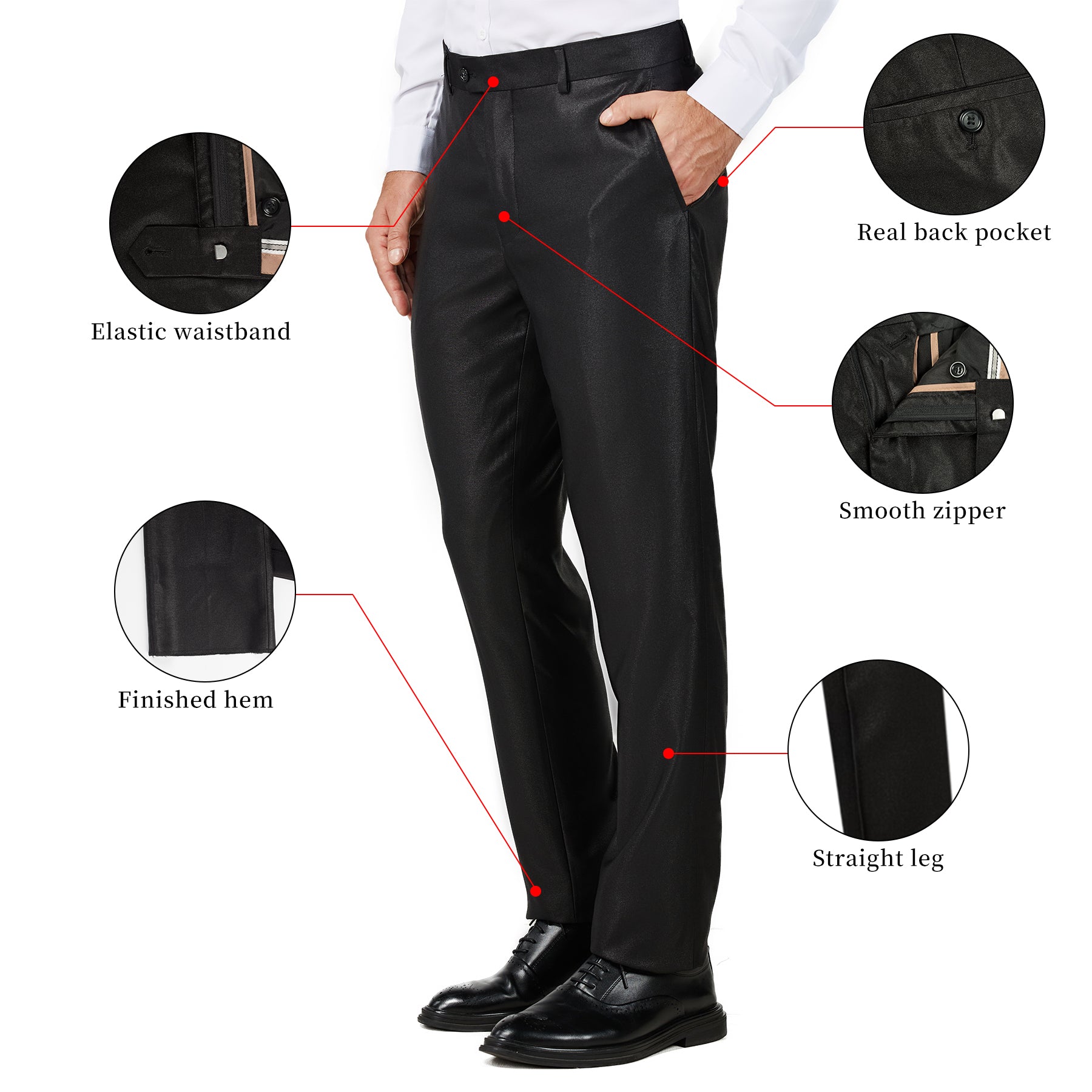 Slim Fit Dress Pants - Shiny Black (040801) Slim Fit Dress Pants - Shiny Black (040801)