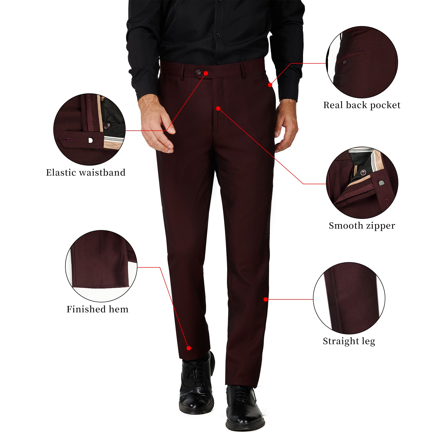 Slim Fit Dress Pants - Burgundy (264510) Antonio Uomo Slim Fit Dress Pants - Burgundy (264510) Antonio Uomo