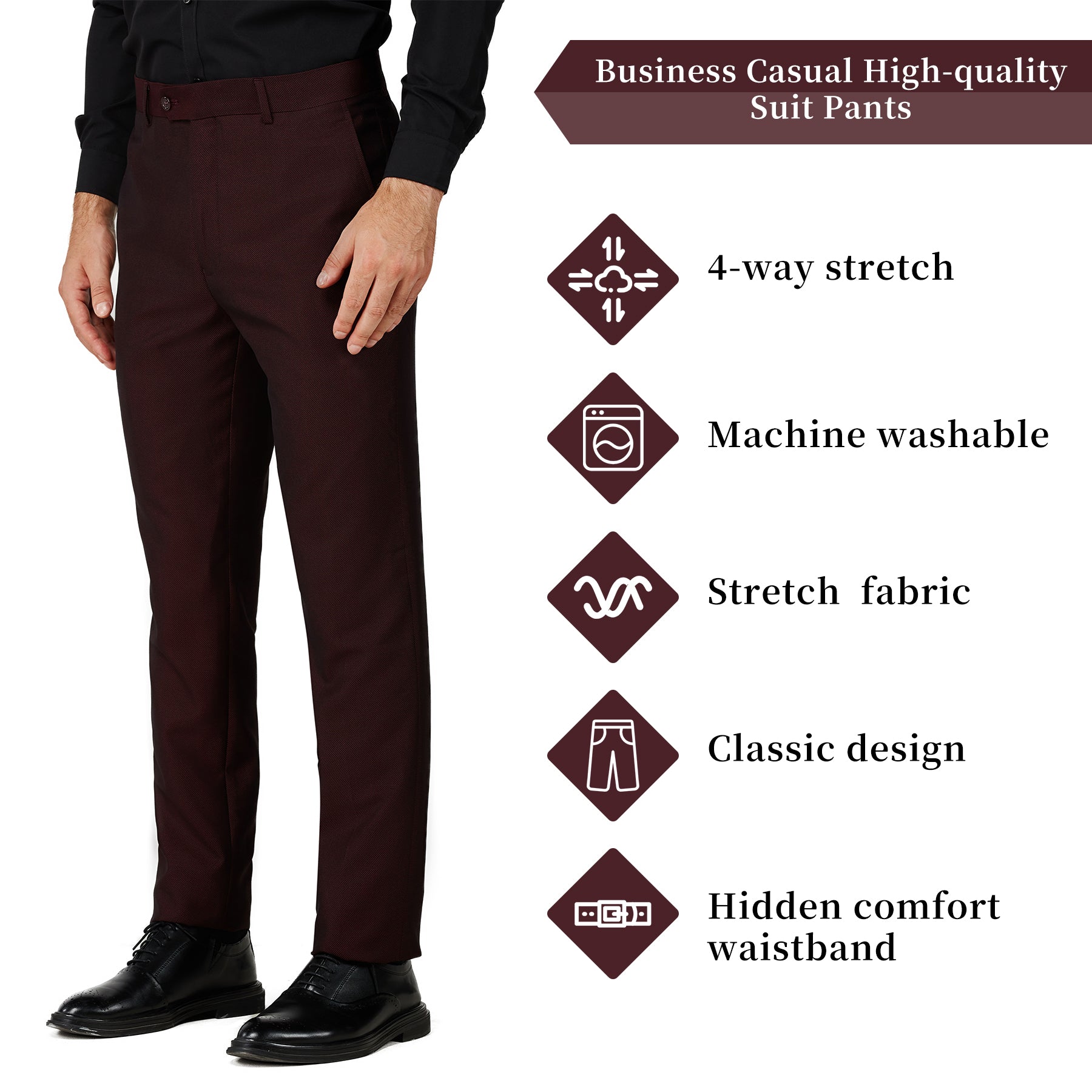 Slim Fit Dress Pants - Burgundy (264510) 30 Slim Fit Dress Pants - Burgundy (264510) 30