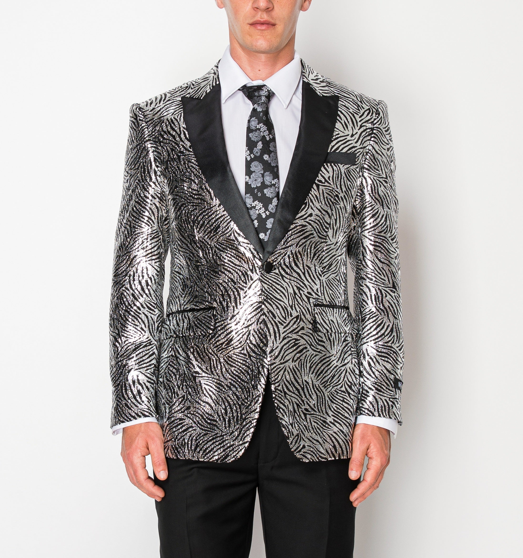 Shiny Zebra Ropets Shiny Silver Zebra Patterned Jacket (1158803) – Antonio Uomo